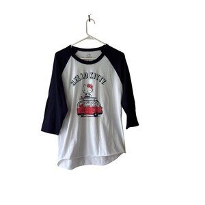 Hello Kitty Maui Baseball Tee Shirt Women M White Navy 3/4 Sleeve Graphic Sanrio